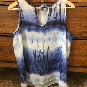 Blue two-toned beaded poly sleeveless blouse